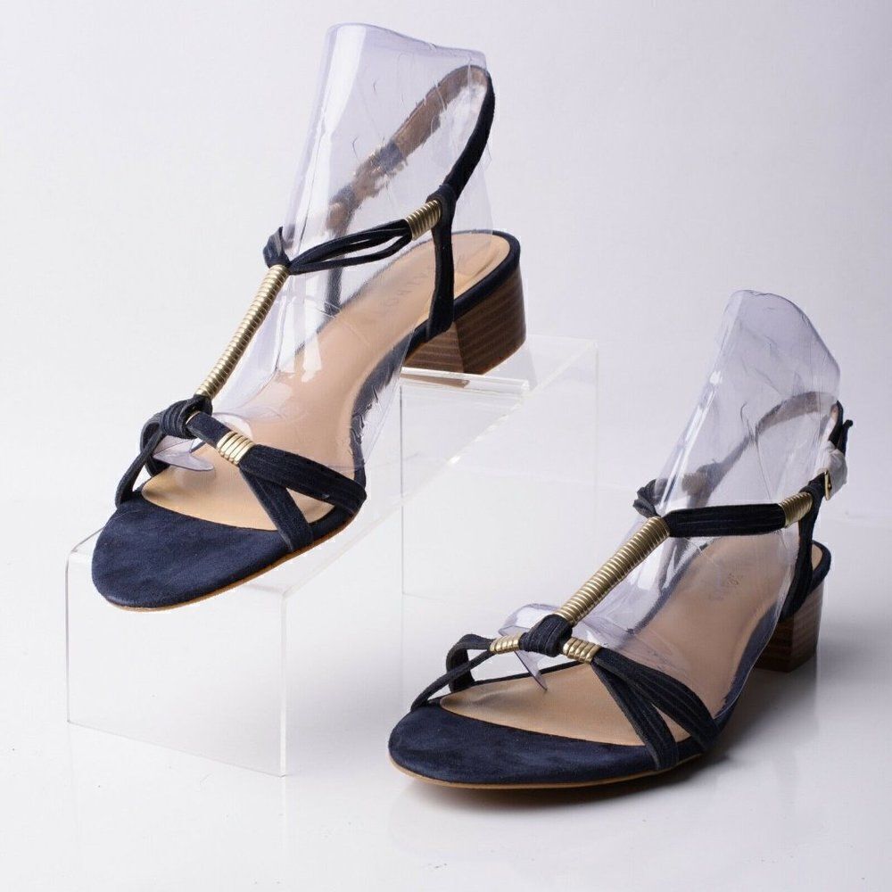 Talbots Peyton2 Womens Blue Suede T-Strap Sandals Sz 11 Open Toe Slingbacks New